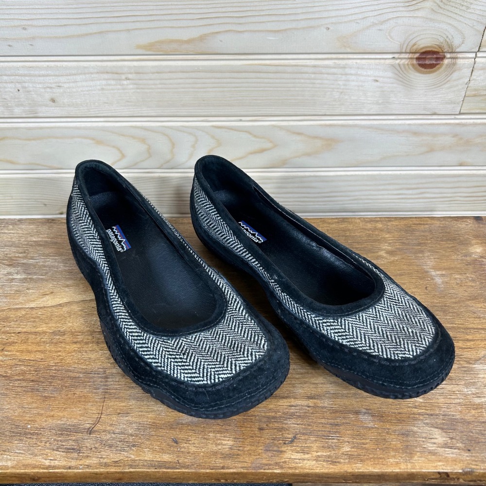 Patagonia Gumwood Black Wool Herringbone Ballet Flats Womens 7.5 T50322
